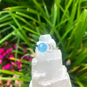 Aquamarine adjustable moon ring